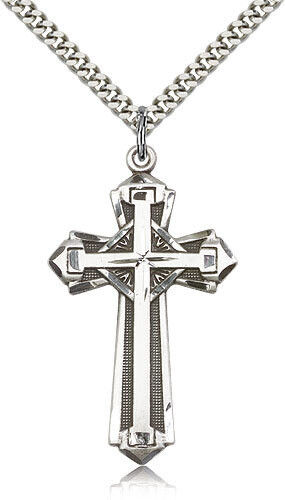 Sterling Cross Necklace  24" Chain