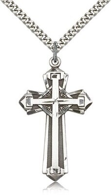 Sterling Cross Necklace  24" Chain