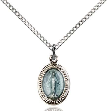 Blue Enamel Small Miraculous Medal on 16" Chain