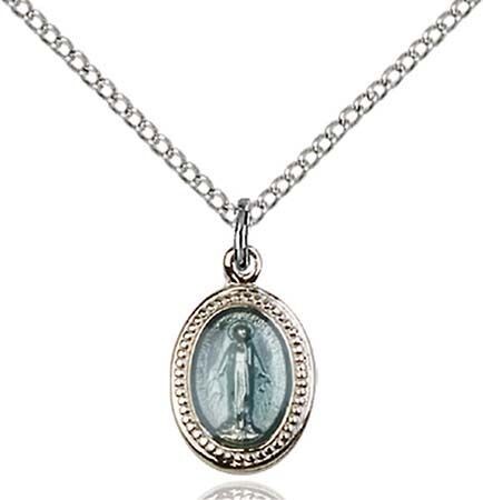 Blue Enamel Small Miraculous Medal on 16&quot; Chain