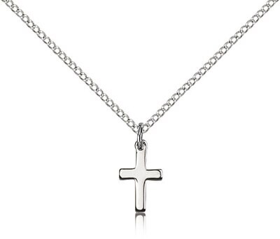 Silver Polished Cross on 18"  Necklace