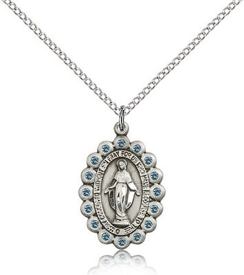 Blue Miraculous Medal on 18" Chain
