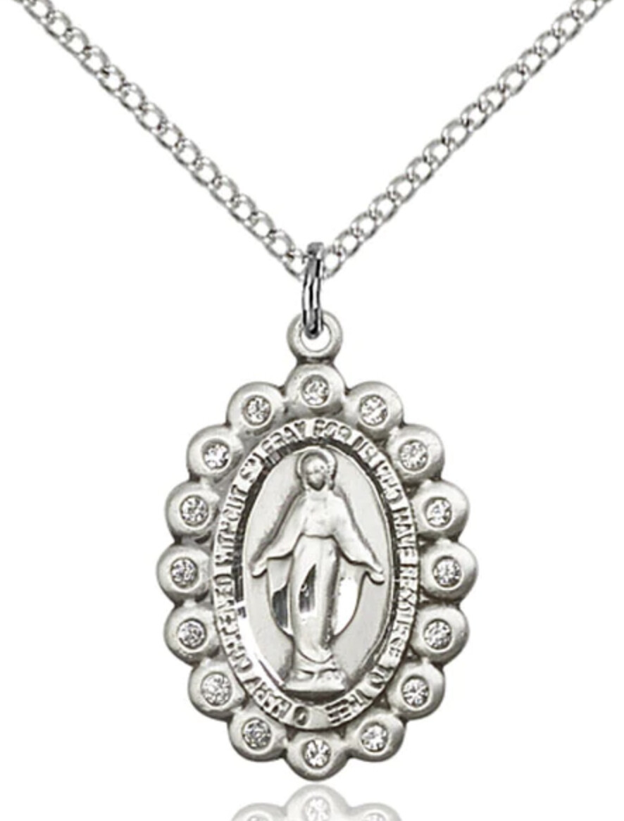 Bliss Miraculous Medal Crystal on 18&quot; Necklace 2009CSS/18S