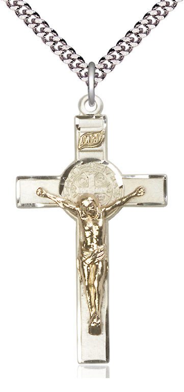St Benedict Two-Tone Crucifix 1 3/4" on 20" Chain
