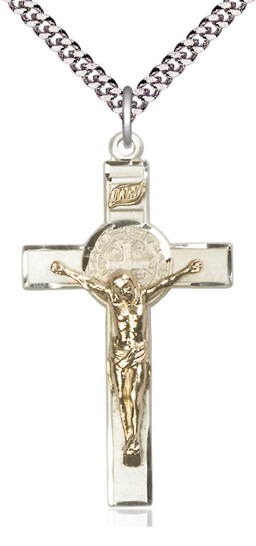 St Benedict Two-Tone Crucifix 1 3/4&quot; on 20&quot; Chain