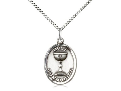 Sterling Holy Communion Medal on 18" Necklace