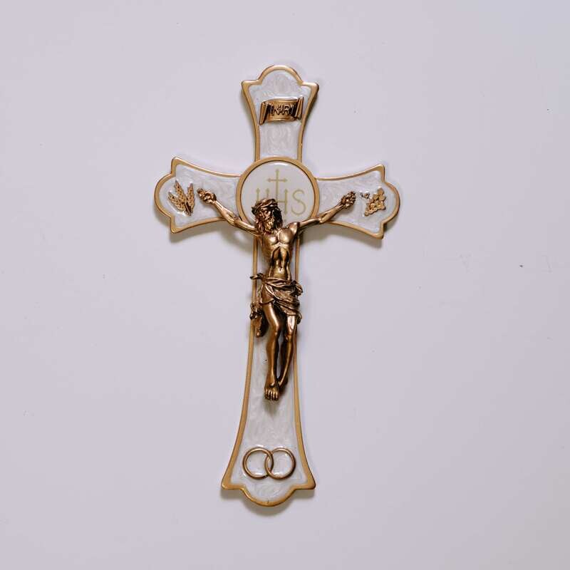 Holy Mass Crucifix Wedding Enamel White