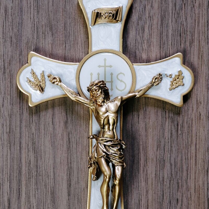 Holy Mass Crucifix Wedding Enamel White
