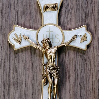 Holy Mass Crucifix Wedding Enamel White