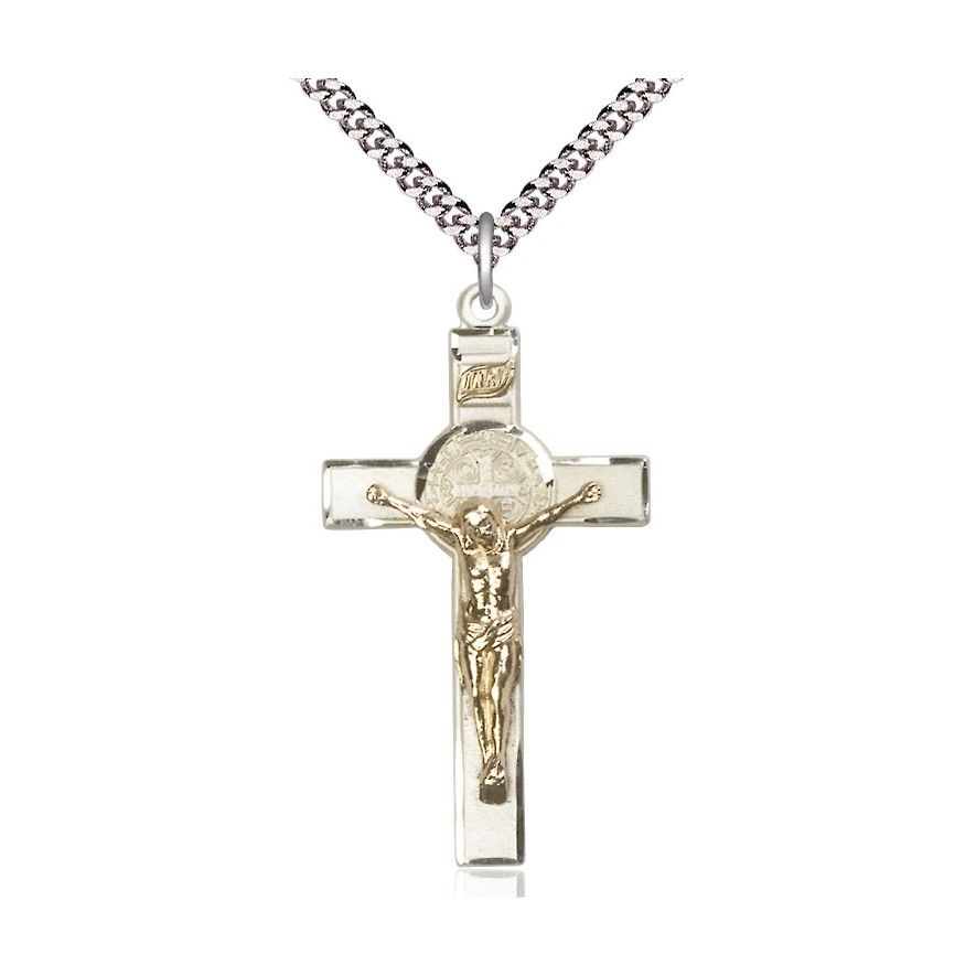 St Benedict Two-Tone Crucifix 1 3/4" on 20" Chain