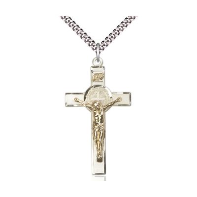St Benedict Two-Tone Crucifix 1 3/4" on 20" Chain
