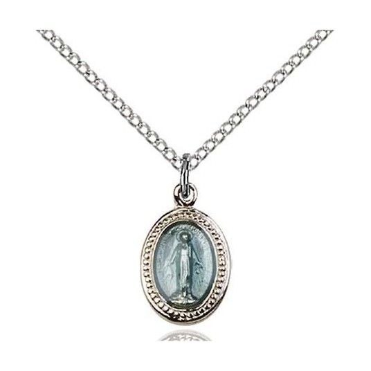 Blue Enamel Small Miraculous Medal on 16" Chain