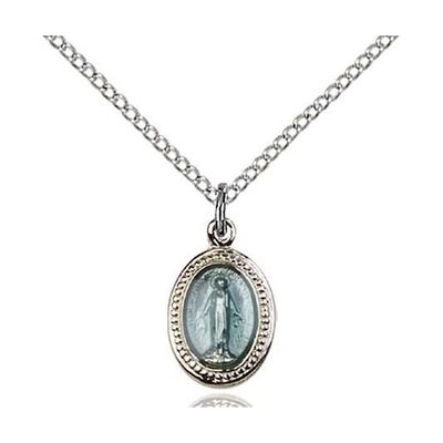 Blue Enamel Small Miraculous Medal on 16" Chain