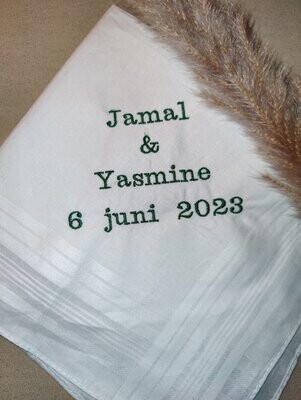 Heren zakdoek met 2 voornamen en huwelijksdatum