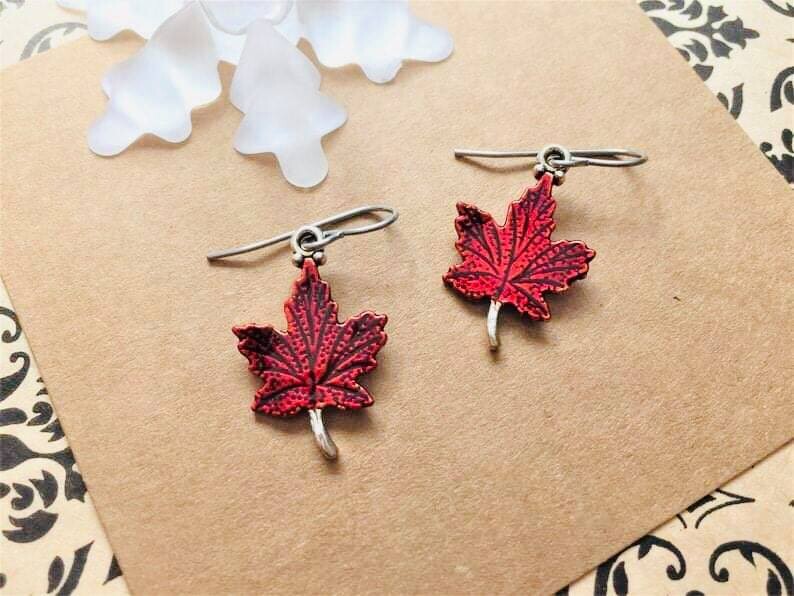 Hand Painted Maple Leaf Earrings