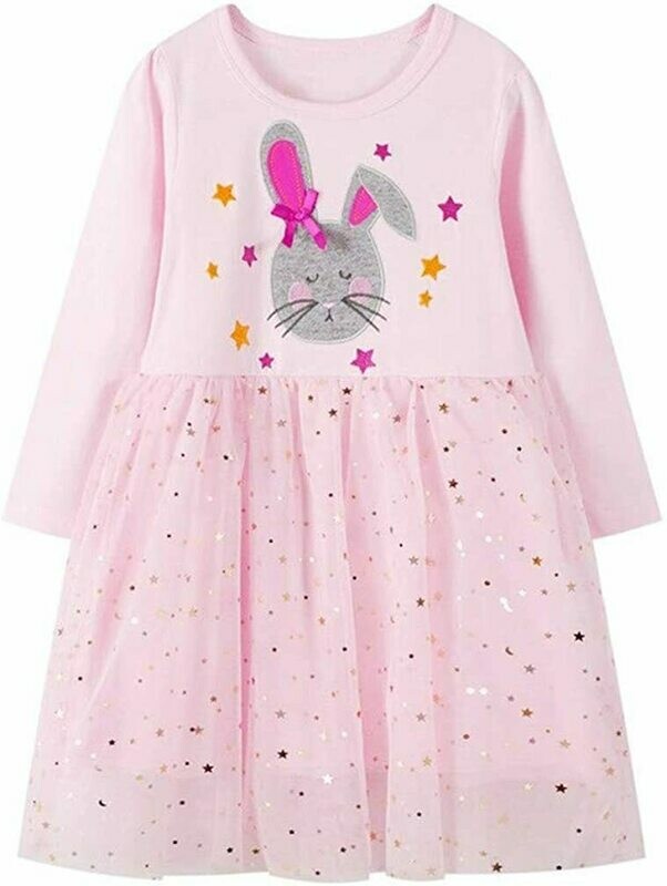 HILEELANG Girl Dress Long Sleeve Casual Cotton Tulle Tutu Christmas Birthday Party Playwear Basic Tunic Shirt Dresses