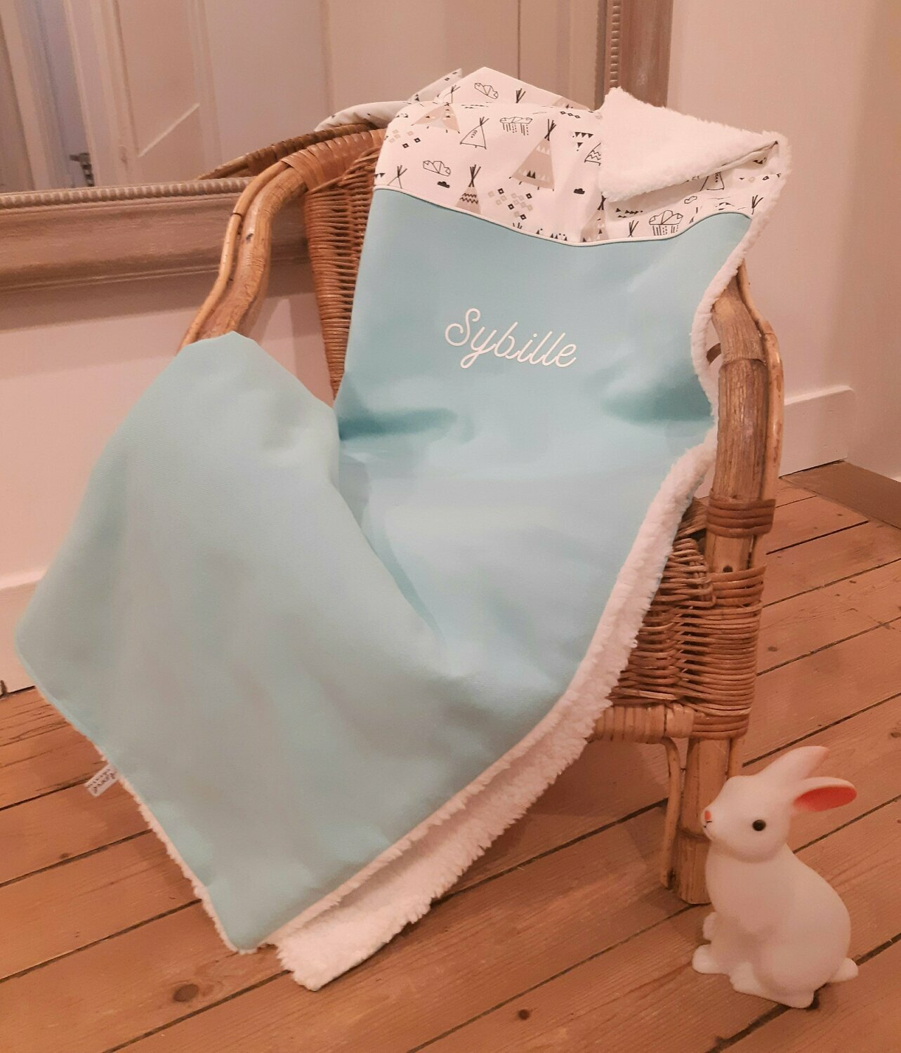 Couverture Bebe Naissance Prenom Personnalise Vert D Eau Et Tipi