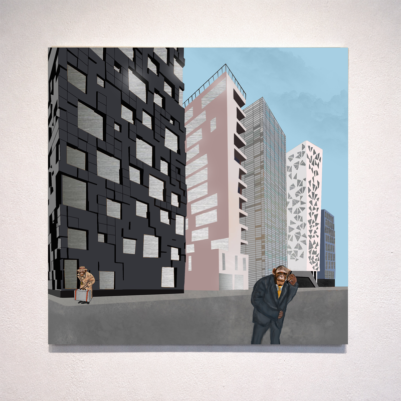 " Monkey Business " (Blå) På Alu 100x100cm av Markus Günther