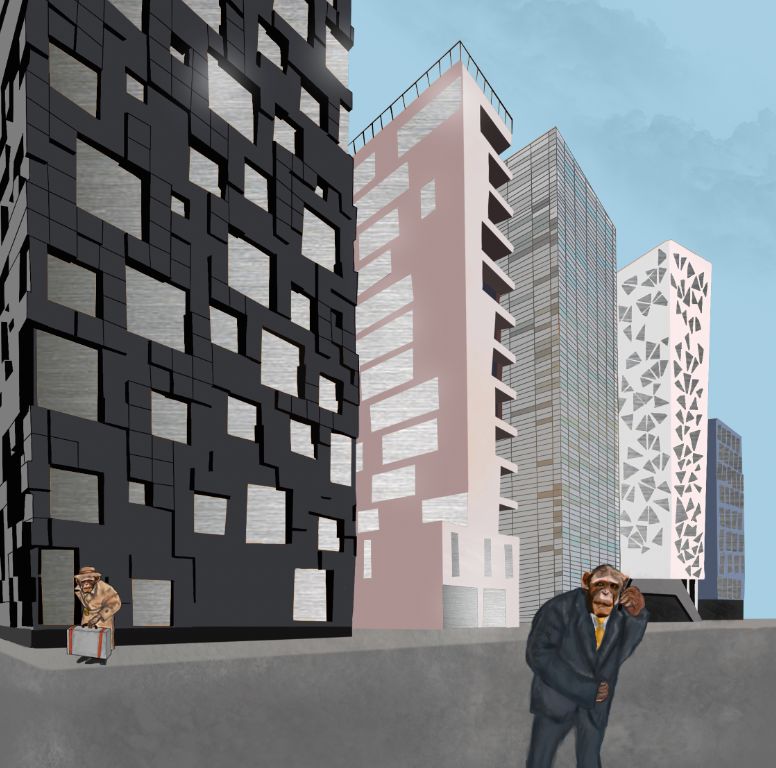 " Monkey Business " (Blå) På Alu 100x100cm av Markus Günther