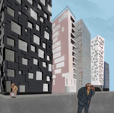 " Monkey Business " (Blå) På Alu 100x100cm av Markus Günther