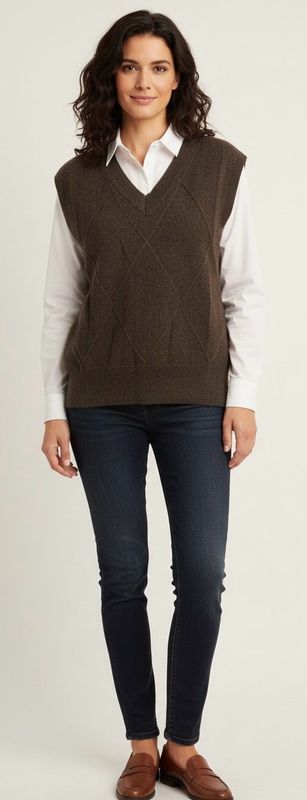 Dunkelbraune ärmellose Weste mit V-Ausschnitt