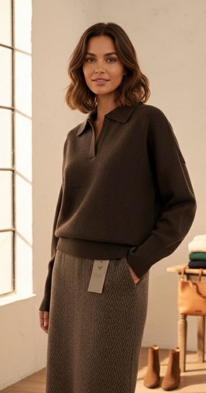 Polo-Pullover mit V-Öffnung am Ausschnitt