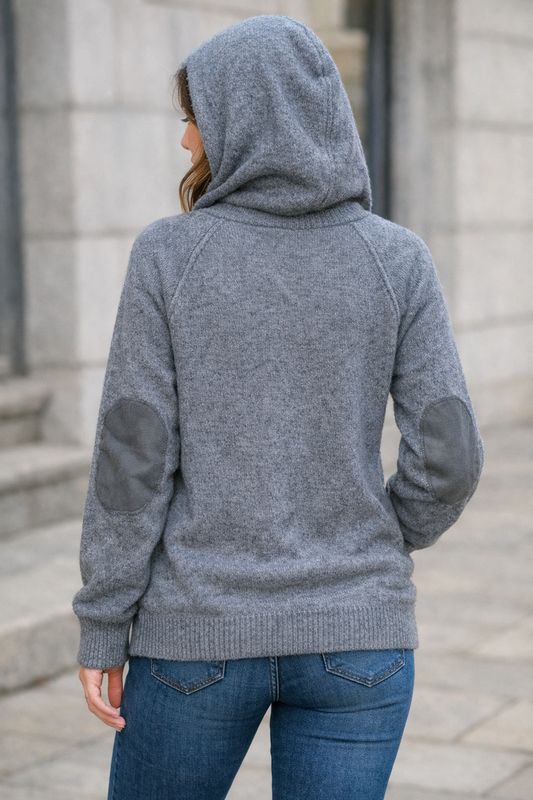 Grauer  Pullover mit Kapuze für Damen
