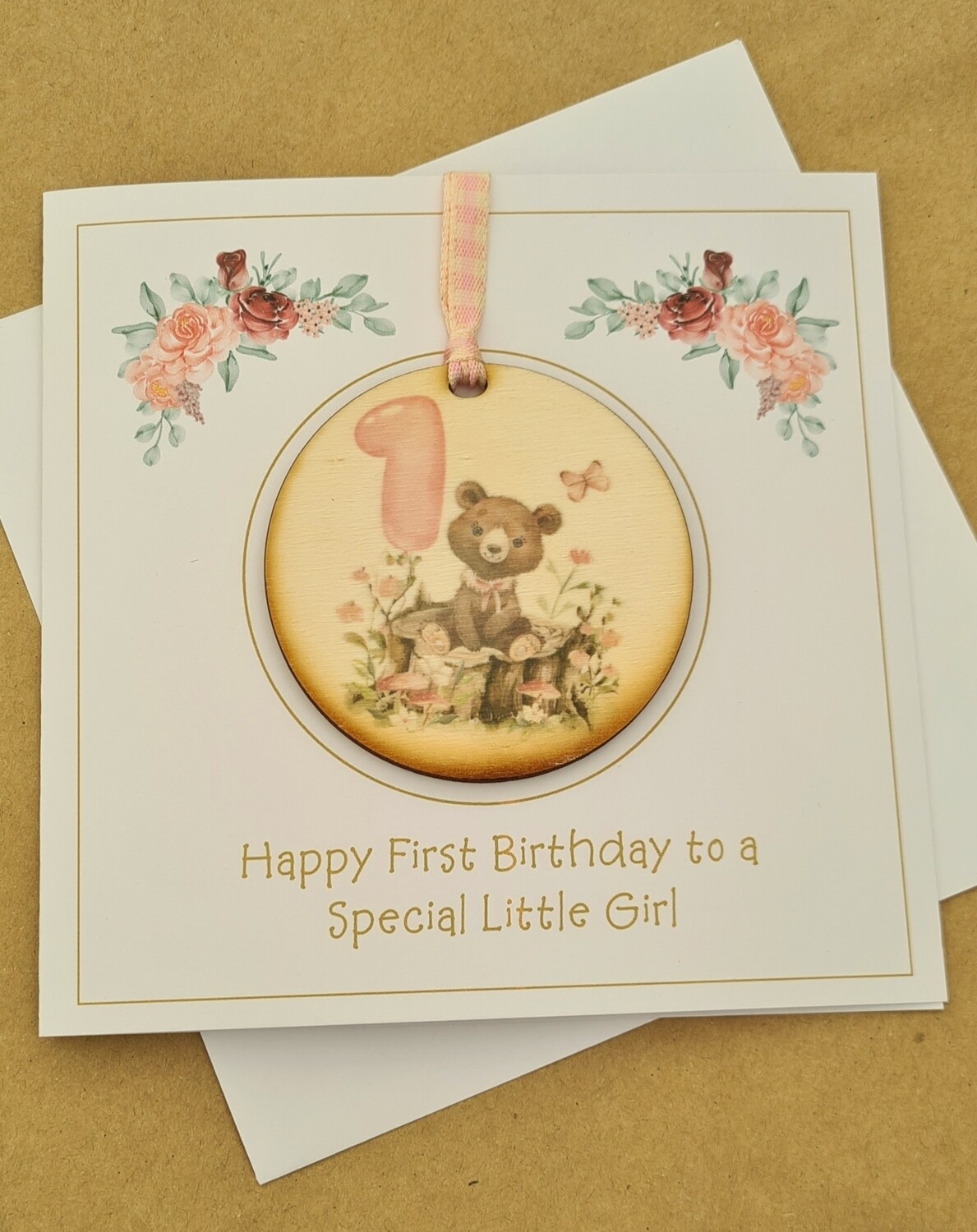 First Birthday Girl Bear Card