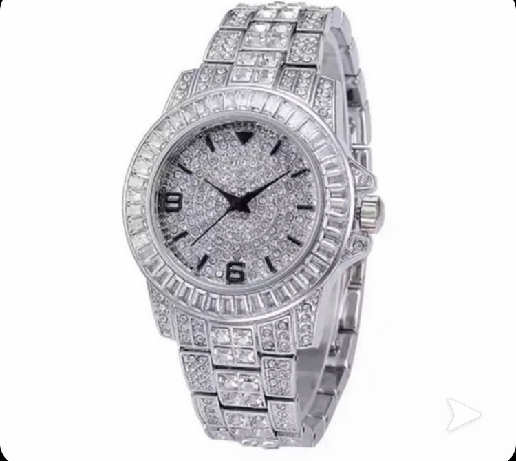 Iced out watch silver