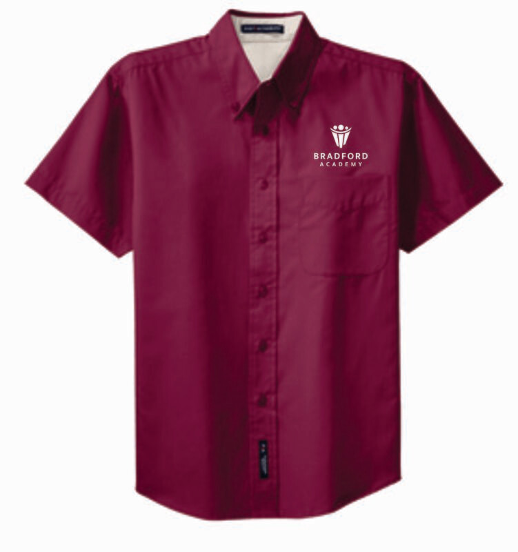 Bradford Academy Young Men Short Sleeve Shirt, Color: Burgundy