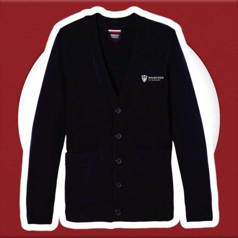 Bradford Academy Cardigan Sweater with Embroidered Logo