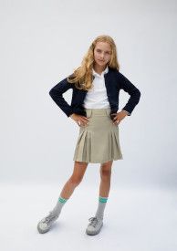Above The Knee Front Pleated Skirt with Tabs