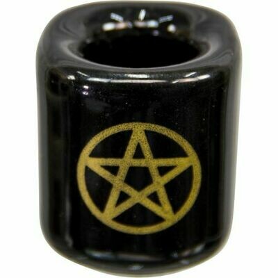 Mini Candle Holder Black w/ Gold Pentacle