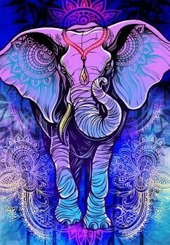 3D Purple Mandala Elephant Tapestry