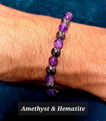 Amethyst/Hematite 8mm stone bead bracelet