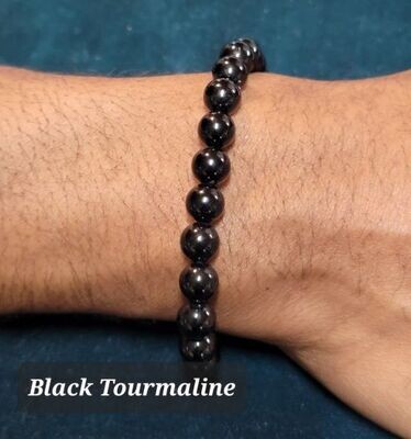 Black tourmaline 8mm stone bead bracelet