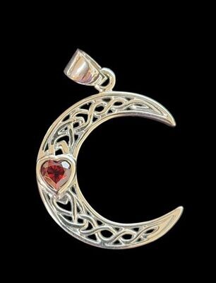 Celtic Crescent Moon Pendant with Garnet