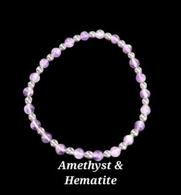 Amethyst and Hematite 4mm stone bead bracelet