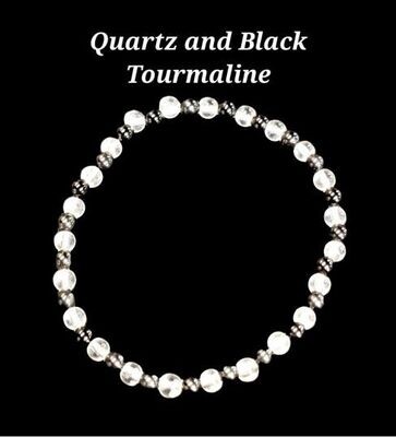 Quartz and Black Tourmaline 4mm stone bead bracelet