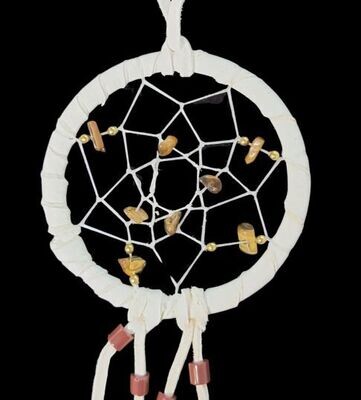 3 inch  White Leather Dreamcatcher with Tiger Eye Stones