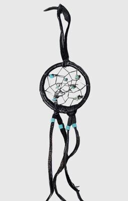 3 inch  Black Leather Dreamcatcher with Turquoise Stones