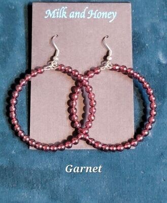 Garnet Beaded Hoop Earring