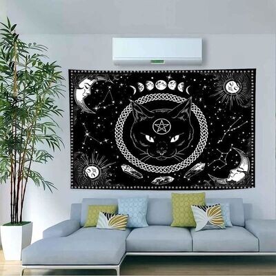 Black Cat Moon Tapestry 40 inch x 30 inch