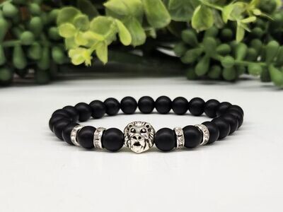 Black Obsidian with Lion 8mm stone bead bracelet