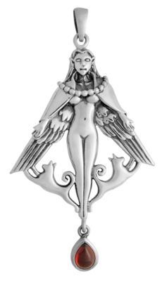 Freya pendant with Garnet - Sterling Silver