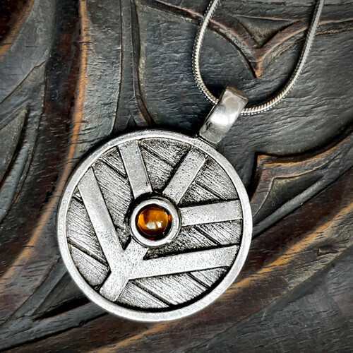 Viking Shield Pendant with Amber