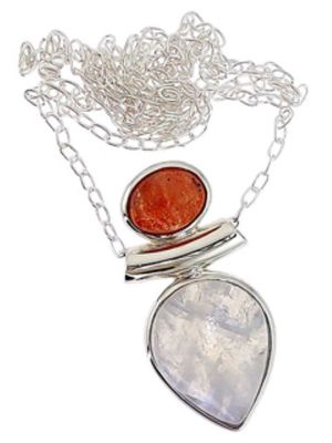 Rainbow Moonstone & Sunstone Goddess pendant (6003)