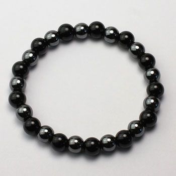 Black Tourmaline and Hematite 8mm stone bead bracelet