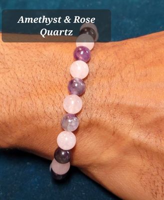 Rose Quartz and Amethyst Stone 8mm Stone Bead Bracelet