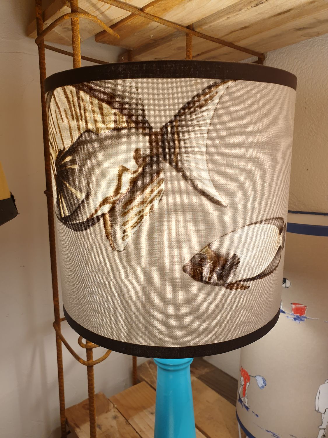&quot;Gris Poissons&quot; - abat-jour cylindre - 20 cm